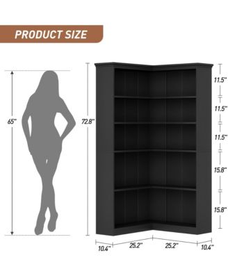 Corner Bookshelf 72.8in Farmhouse Bookcase Large Bookshelf