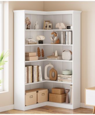 Corner Bookshelf 72.8in Farmhouse Bookcase Large Bookshelf