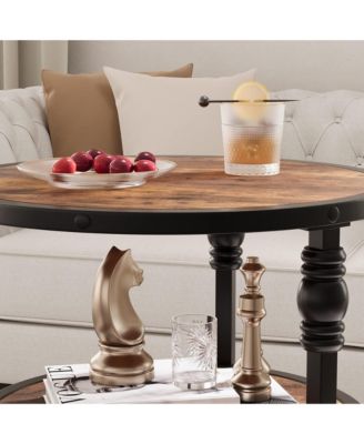 Round End Table 3-Tier Farmhouse Wood Accent Table with Metal Frame, Ideal for Bedroom, Living Room & Small Spaces