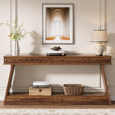 Farmhouse Entryway Table, 70.87-Inch Console Table with Storage, Wood Sofa Table Behind The Couch, Industrial Hallway Accent Table