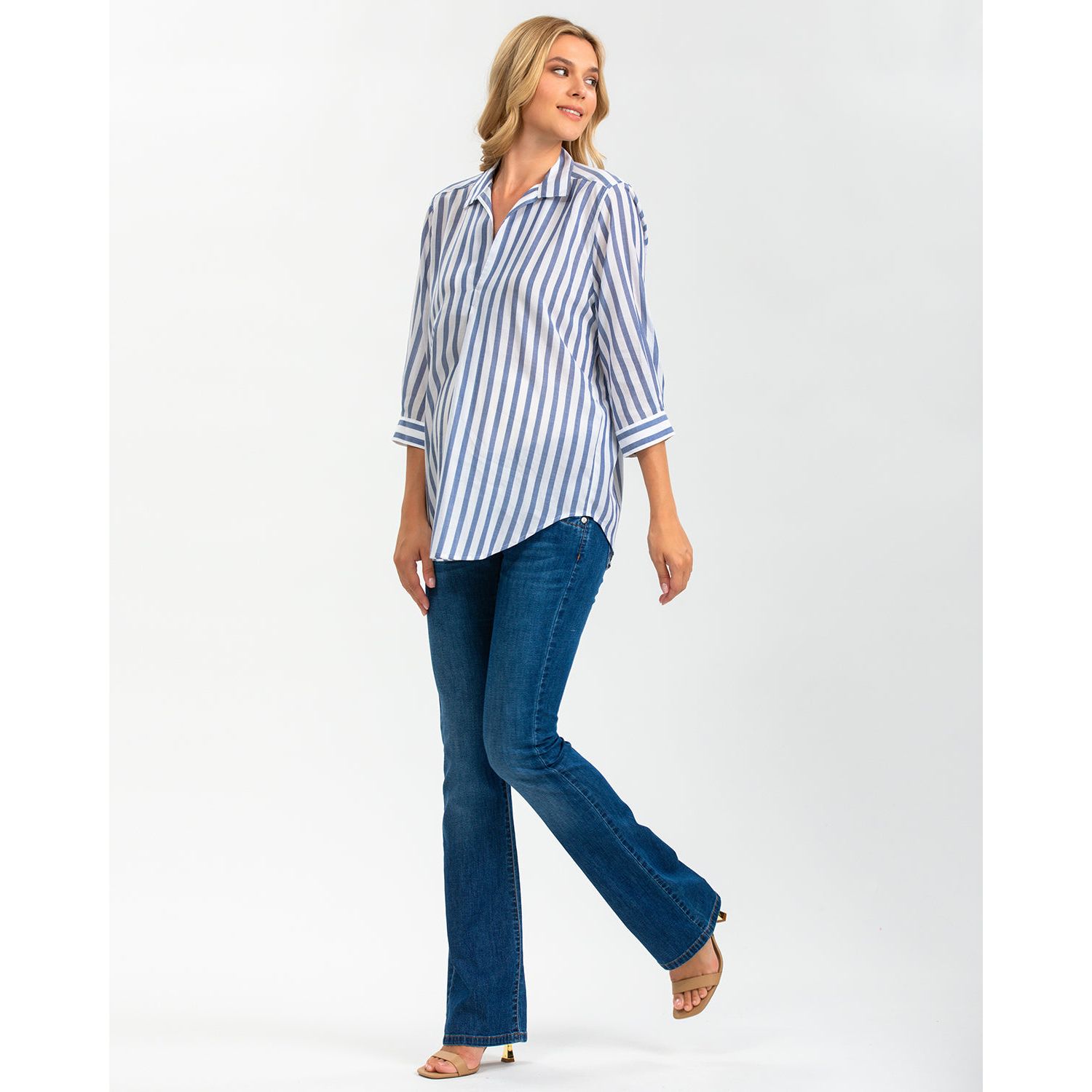 Maternity Classic Collared 3/4 Sleeve Blouse Panarea