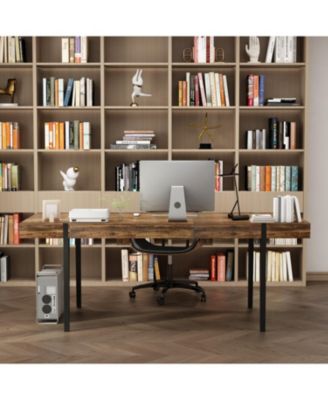 78.7 in. Width, Rectangular Brown Grain Wood Extendable Writing Desk Office Commercial Desk, Computer Meeting Table