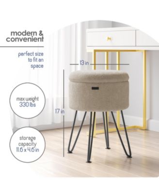 Modern Boucle Round Ottoman with Hidden Storage – Foot Stool, Makeup Vanity Stool, Small Ottoman Foot Rest, Perfect for Living Room