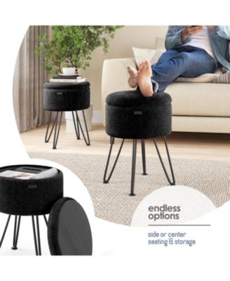 Modern Boucle Round Ottoman with Hidden Storage – Foot Stool, Makeup Vanity Stool, Small Ottoman Foot Rest, Perfect for Living Room