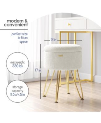 Modern Boucle Round Ottoman with Hidden Storage – Foot Stool, Makeup Vanity Stool, Small Ottoman Foot Rest, Perfect for Living Room