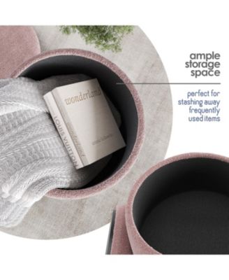 Modern Boucle Round Ottoman with Hidden Storage – Foot Stool, Makeup Vanity Stool, Small Ottoman Foot Rest, Perfect for Living Room