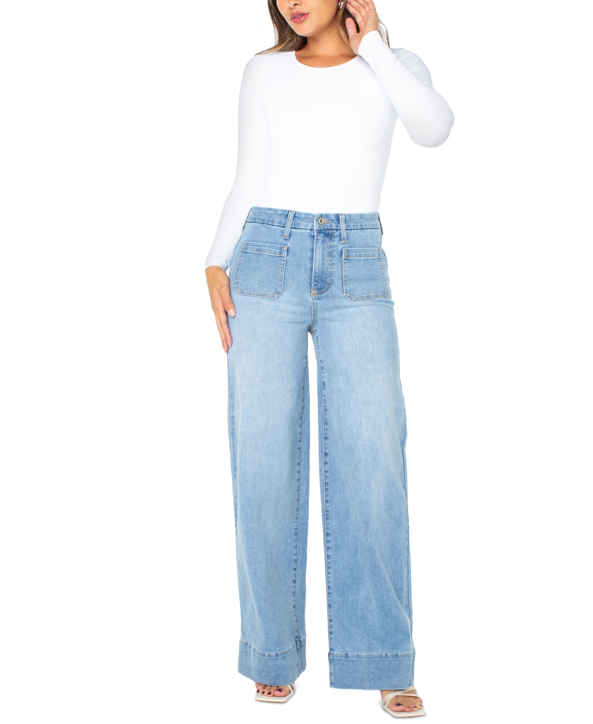 Juniors' High-Rise Patch-Pocket Wide-Leg Jeans - Windfall