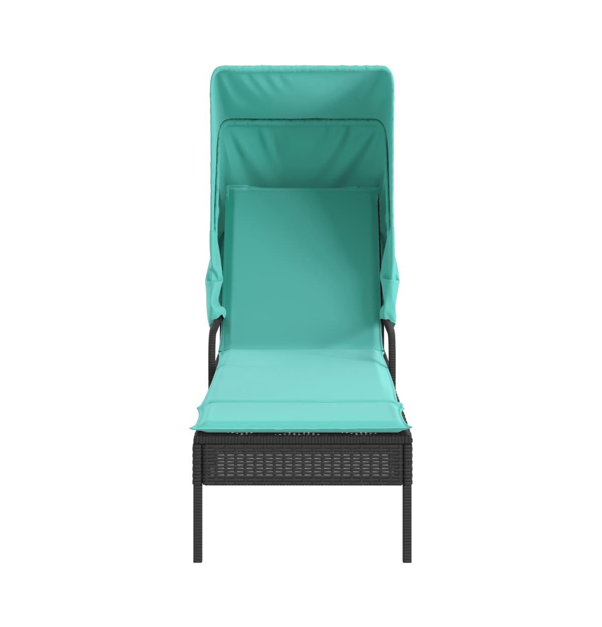 Sun Lounger with Canopy and Table Black Poly Rattan