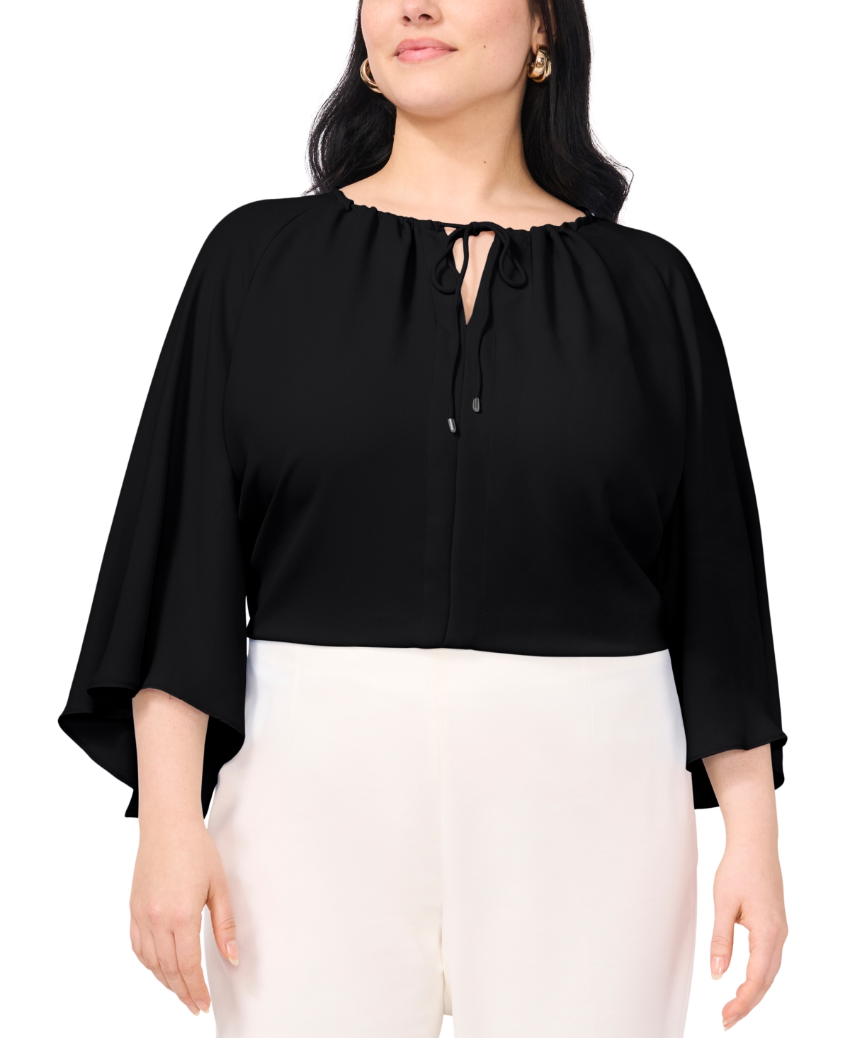 Shop Vince Camuto Plus Size Split-neck 3/4-angel-sleeve Blouse In Frozen