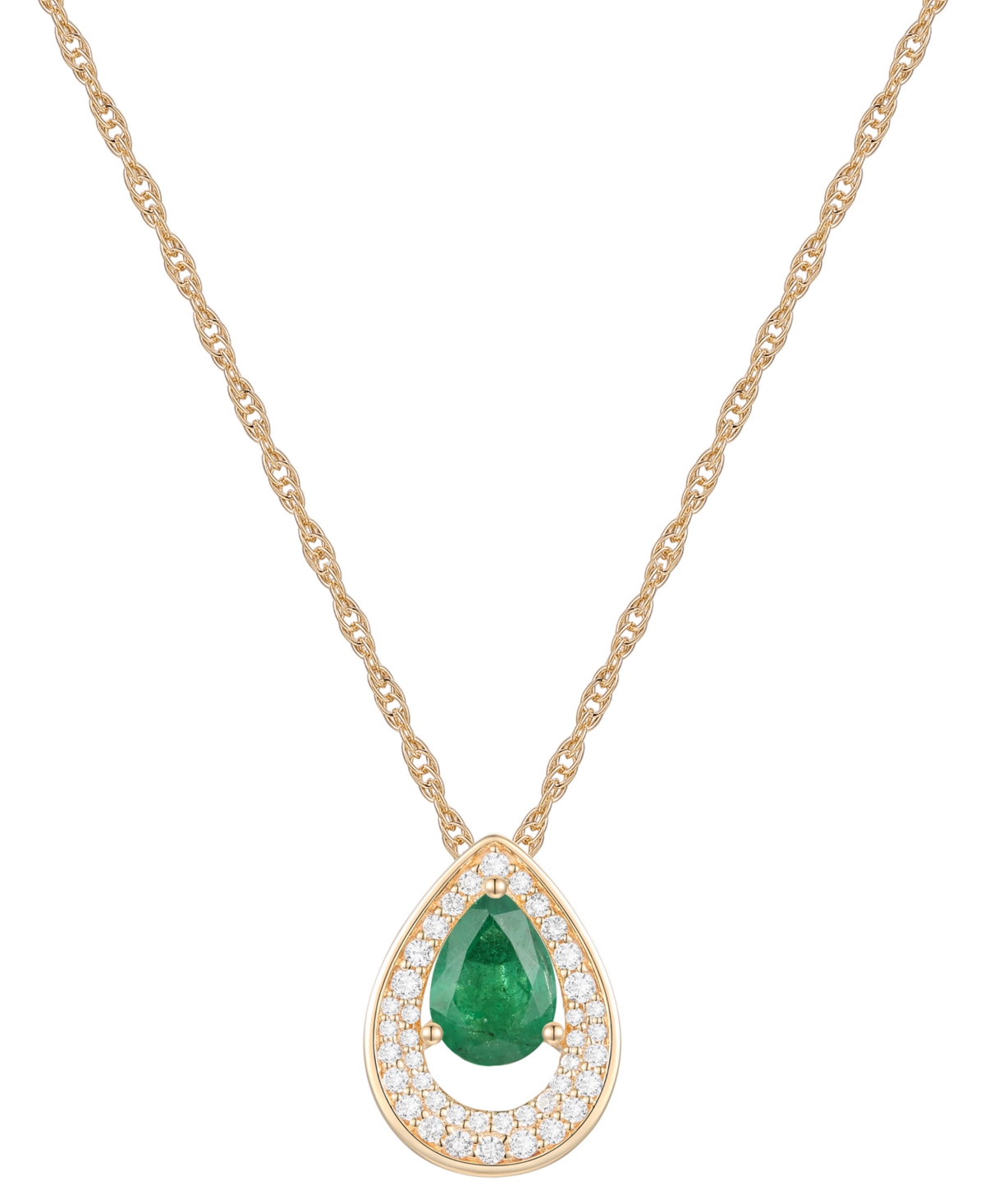Macy's Sapphire (7/8 Ct. T.w.) & Diamond (1/5 Ct. T.w.) Pear Pendant 18" Necklace In 14k White Gold (availa In Emerald