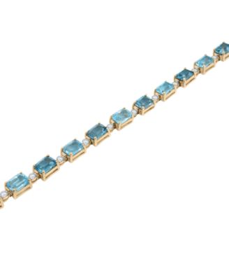 London Blue Topaz (2-1/3 ct. t.w.), Blue Topaz (1-3/4 ct. t.w.), & Diamond (1/3 ct. t.w.) Link Bracelet in 14k Gold