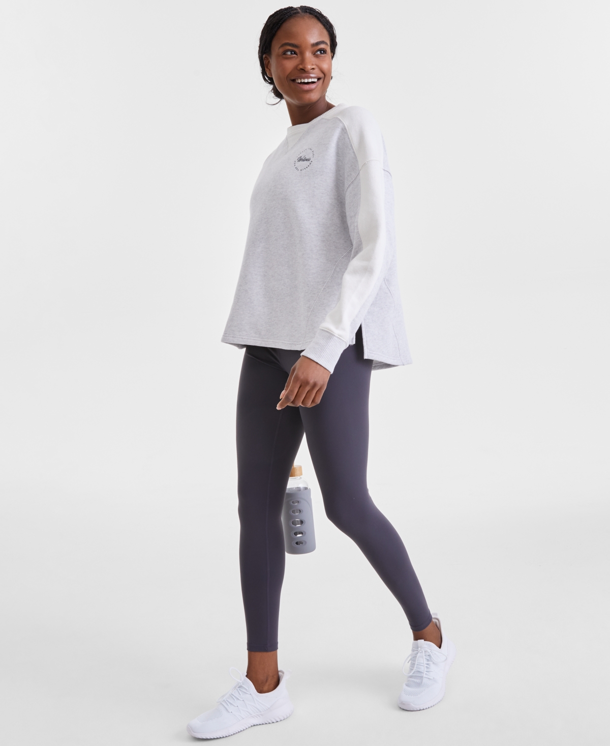 Id Ideology Women's Colorblocked Crewneck Sweatshirt, Created For Macy's In Silver Heather