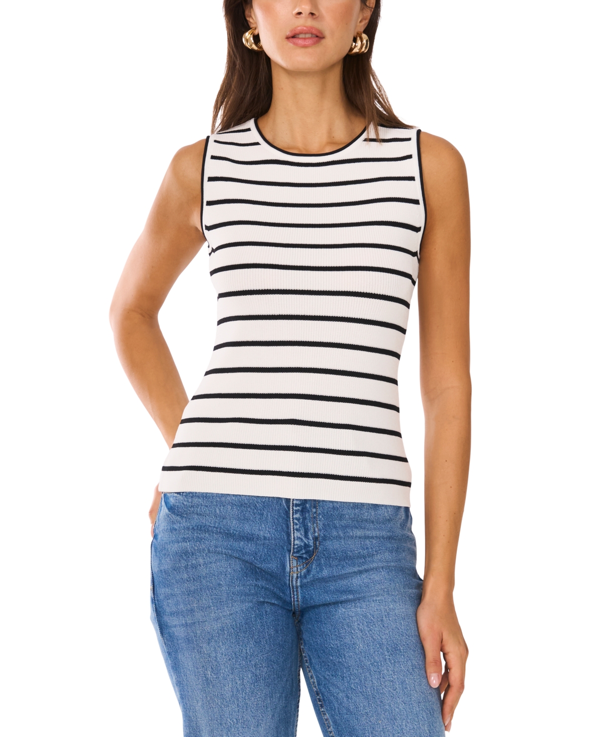 VINCE CAMUTO WOMEN'S STRIPED SLEEVELESS SWEATER 