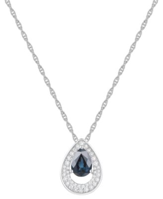 Macy's - Sapphire (7/8 ct. t.w.) & Diamond (1/5 ct. t.w.) Pear Pendant 18" Necklace in 14k White Gold