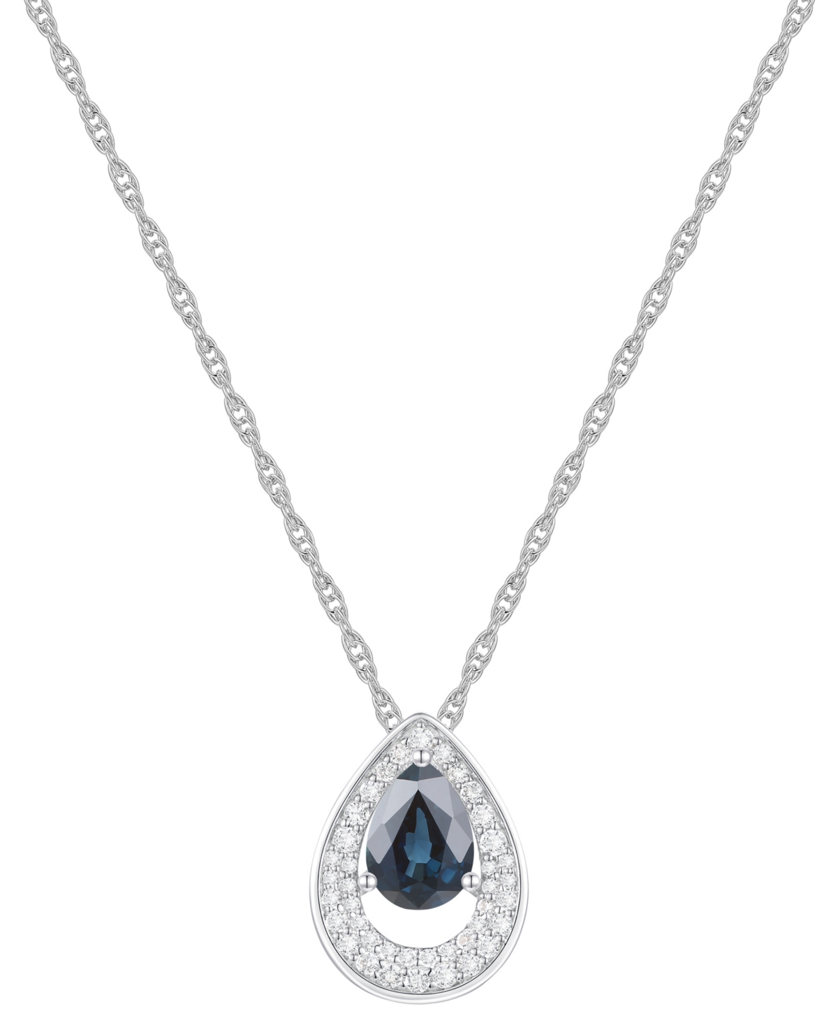MACY'S SAPPHIRE (7/8 CT. T.W.) & DIAMOND (1/5 CT. T.W.) PEAR PENDANT 18" NECKLACE IN 14K WHITE GOLD (AVAILA 