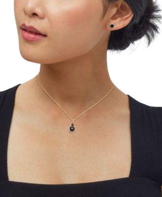 2 шт. Колье-подвеска Halo с акцентом из оникса и бриллиантов и серьги-гвоздики в тон из стерлингового серебра с позолотой 14 карат.