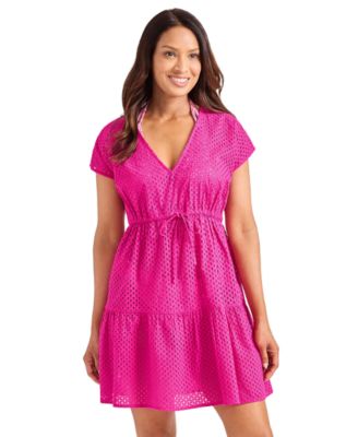 Women s Cotton V Neck Mini Dress Cover Up