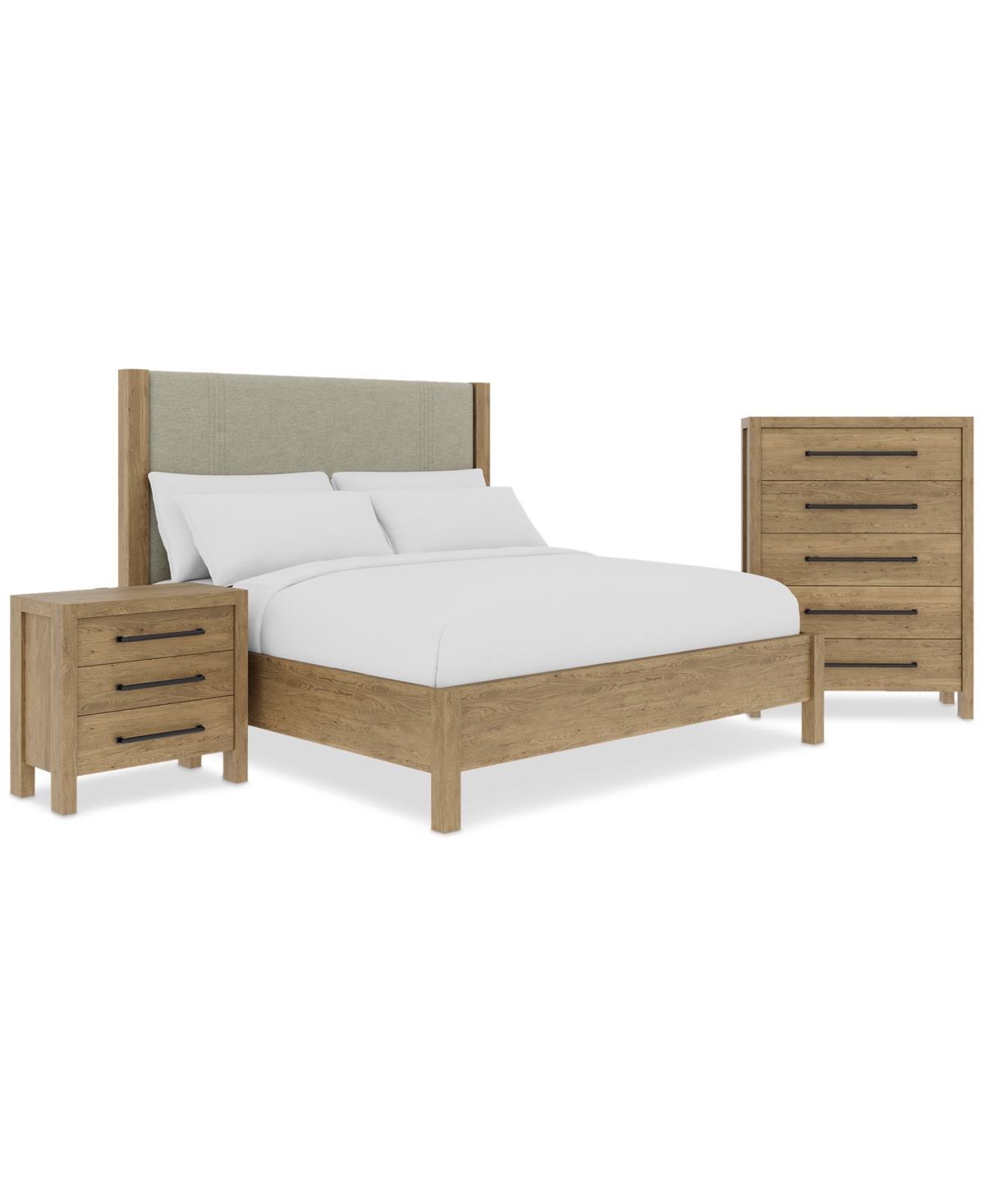 MACY'S DAVIE 3-PC. QUEEN SET (UPHOLSTERED BED, CHEST & 3-DRAWER NIGHTSTAND) 