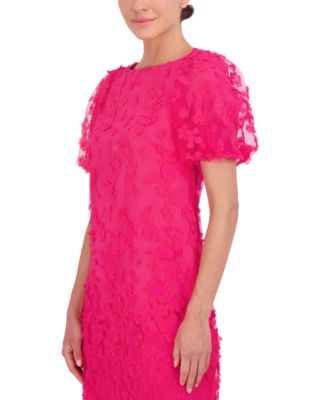 Eliza J Petite Puffed-Sleeve 3D-Floral Shift Dress - Macy's