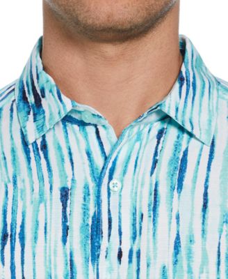 Men's Watercolor Stripe Print Short Sleeve Button-Down Shirt