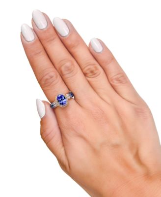 Blueberry Tanzanite (1-5/8 ct. t.w.), Denim Ombr&eacute; (5/8 ct. t.w.), White Sapphire (1/6 ct. t.w.) & Nude Diamond (1/6 ct. t.w.) Halo Ring in 14k Rose Gold