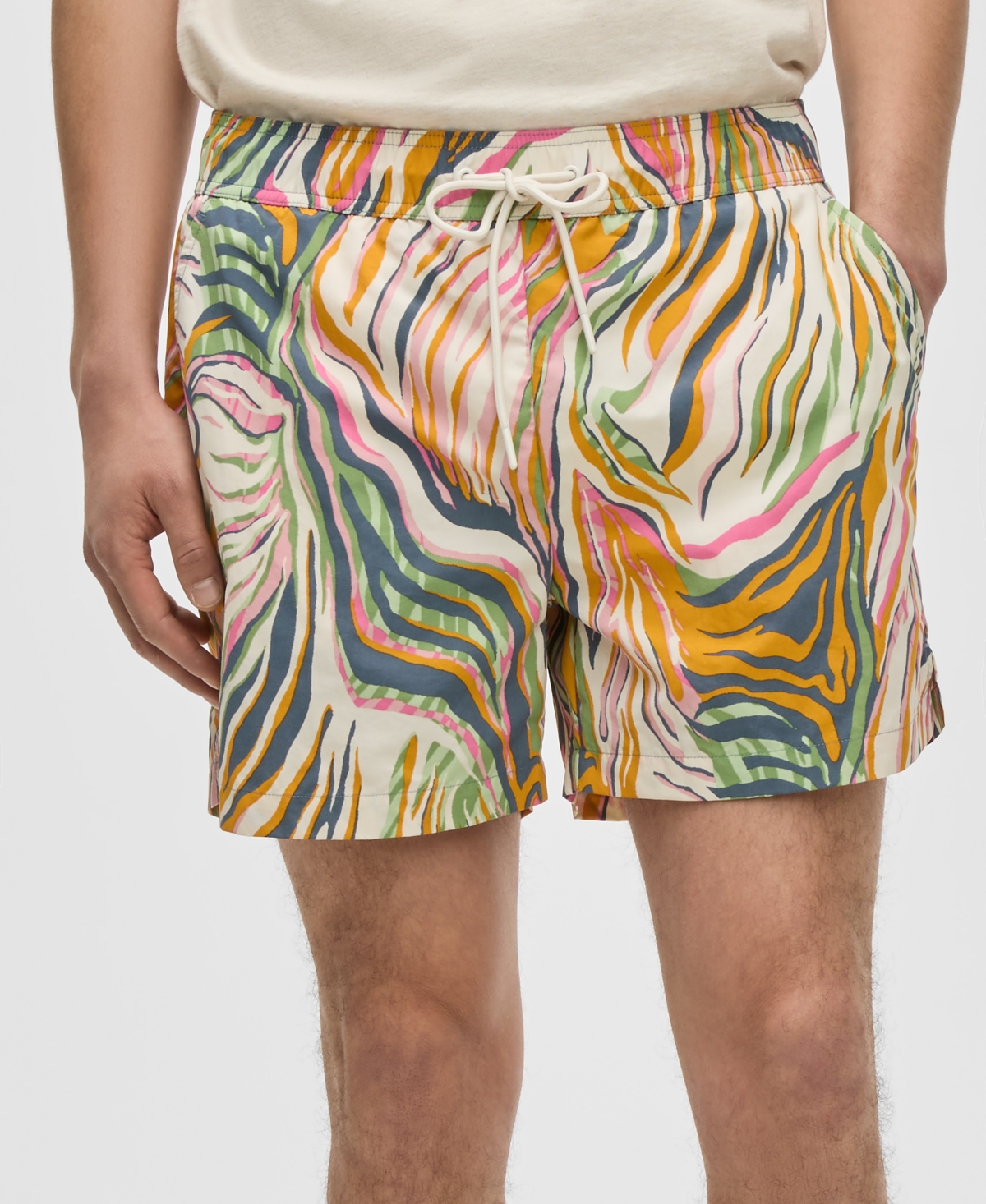 Mode Of One Men's Retro Wave Regular-fit Printed Swim Trunks, Exclusively At Macy's In Blue Asphalt
