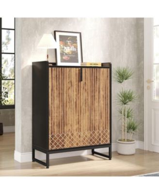 Shoe Cabinet with Doors, 5 Tiers Shoe Storage Cabinet for Entryway, 25 Pairs Wooden Shoe Cabinets, Modern Shoe Organizer Storage for Living Room, Bedroom, Hallway, Closet, Black and Brown