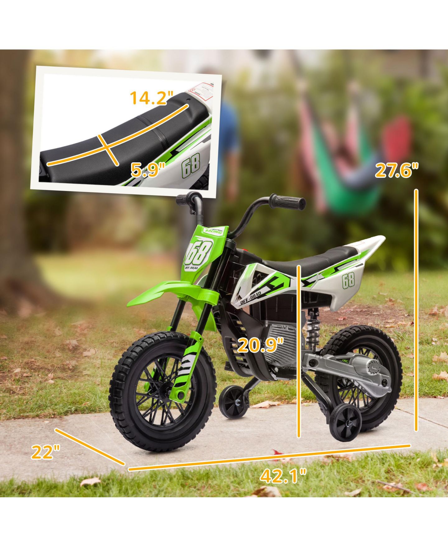 Детская игрушка Qaba 12V Kids Motorcycle with Twist-Grip Throttle & Rear Suspension, 66 lbs. Capacity, Ages 3-7, цвет: Зелёный — фото 3