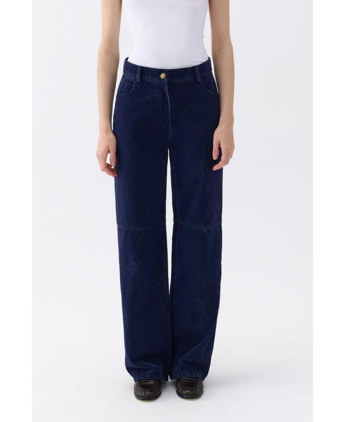 Women's Velvet Boyfriend Pants - Navy