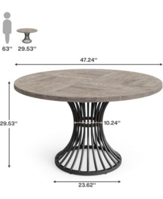 Round Dining Table for 4 People, 47'' Wooden Dinning Room Table, Circle Kitchen Table, Industrial Dinner Table with Metal Base for Kitchen, Living Room