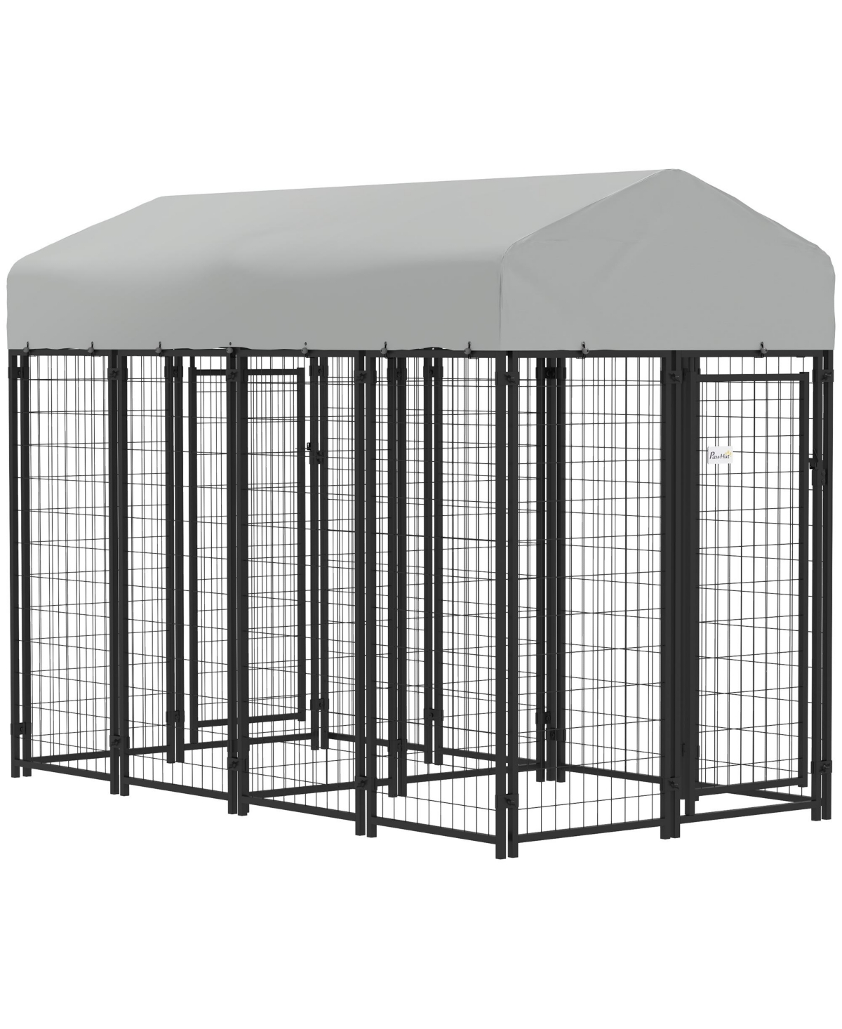 Outdoor Dog Kennel with Two-Room Design, 8' x 4' x 6' - Silver