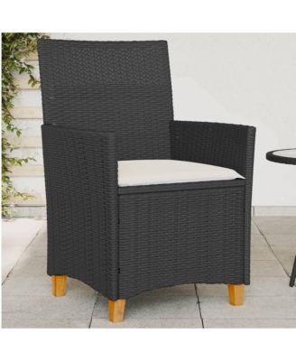 Patio Chairs with Cushions 2 pcs Black Poly Rattan&Solid Wood
