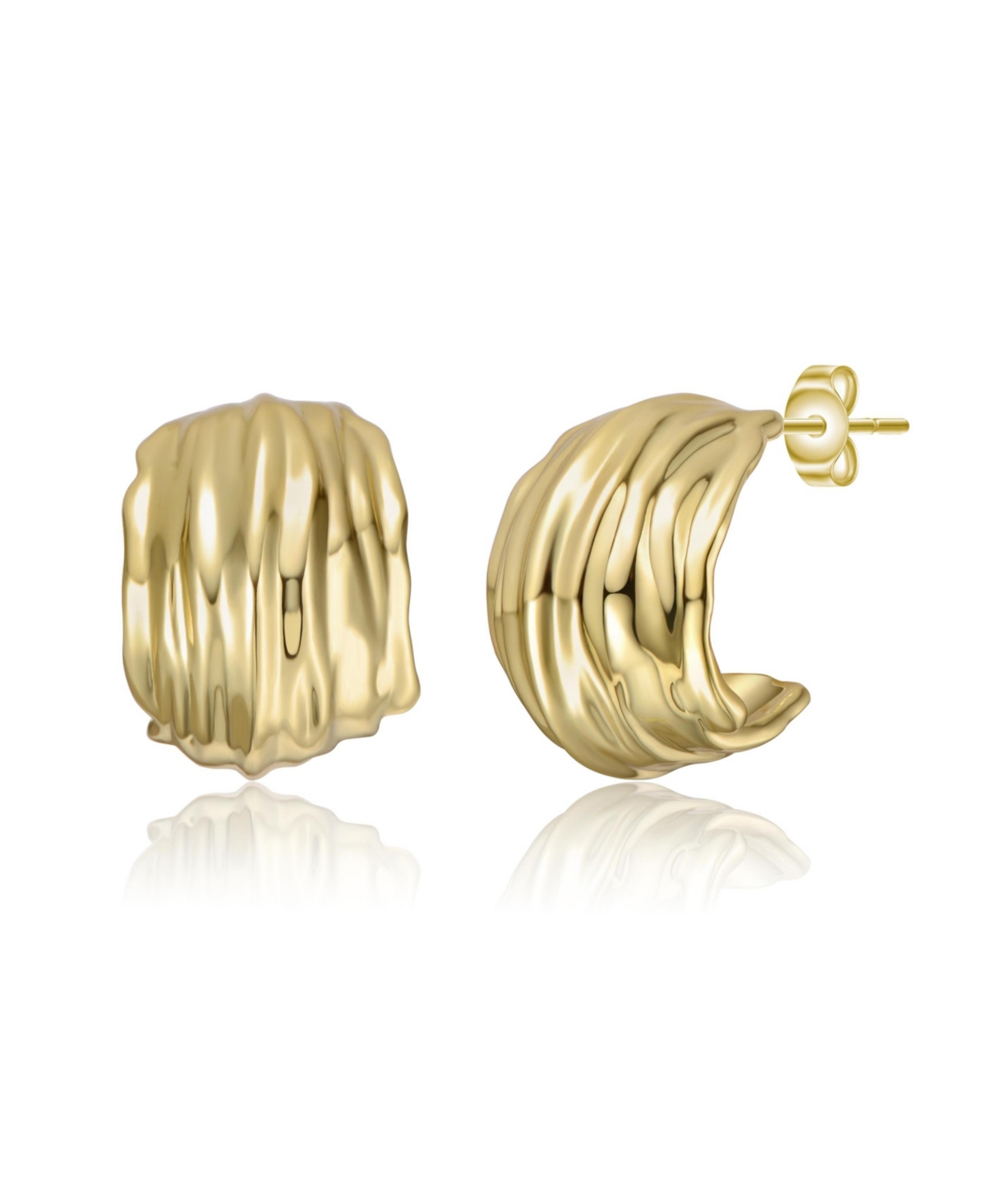 Nature Basket Weave Chunky C-Hoop Earrings in White Gold Plated or 14K Gold Plated - Gold
