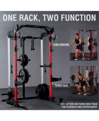 Power Cage, 2000LB Squat Rack, Dual Pulley Cable Crossover System, Multi-function Free Weight Home Gym Workout Machine with Attachments