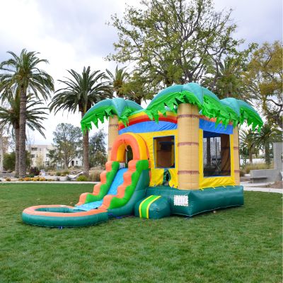 HeroKiddo Tropical Breeze Bounce House & Water Slide Combo with Detachable Pool (No Blower Included), Commercial Grade Inflatable