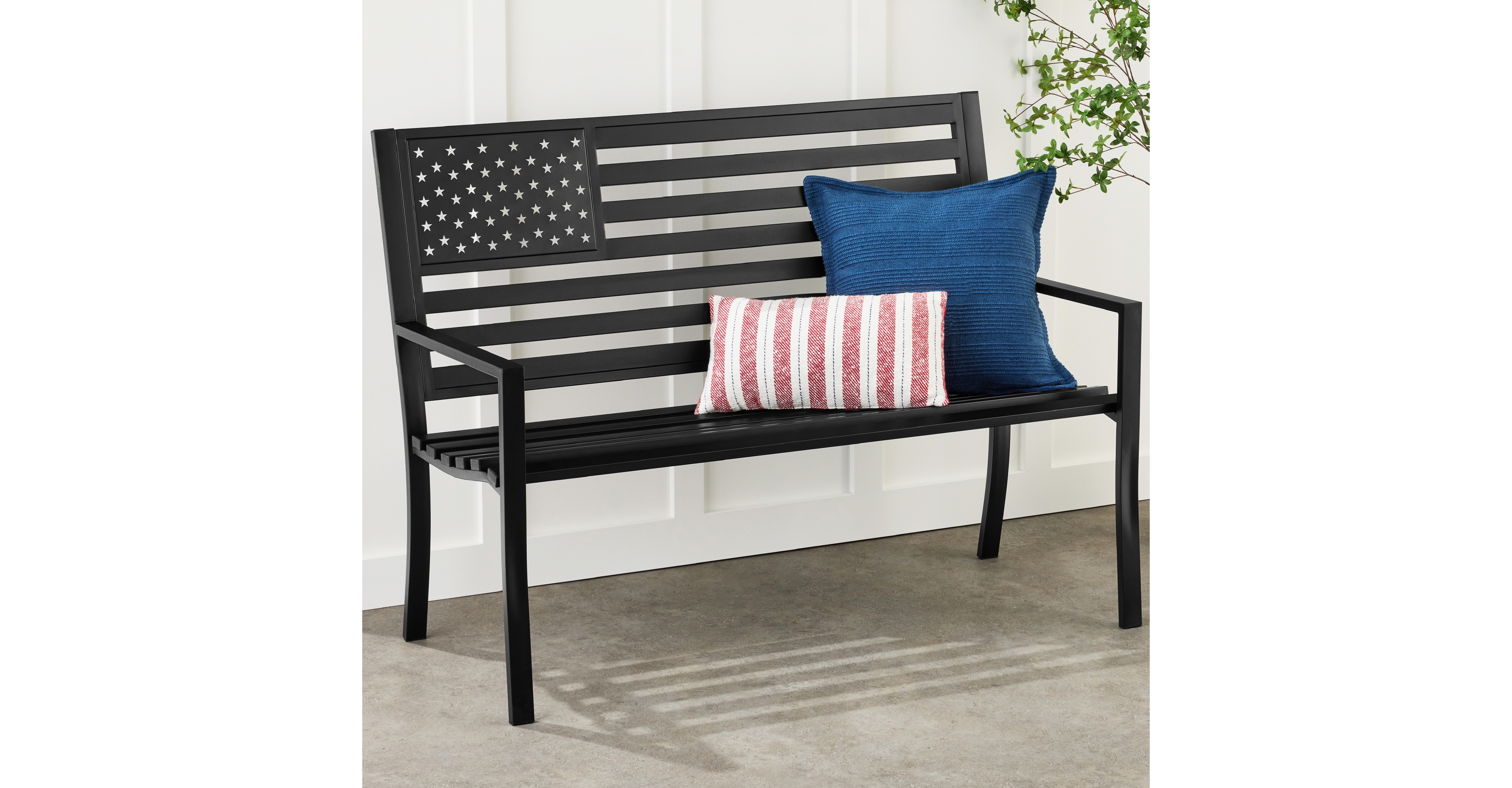 Best Choice Products Indoor Outdoor Steel Garden Bench w/ American Flag Backrest, 790lb Capacity
