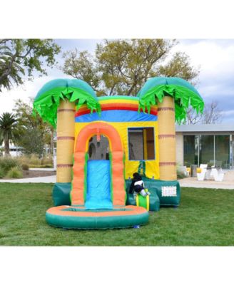 HeroKiddo Tropical Breeze Commercial Grade Bounce House Water Slide with Splash Pool for Kids and Adults (with Blower), Basketball Hoop, Outdoor Indoor, Wet Dry Combo, Birthday Party, Summer Fun