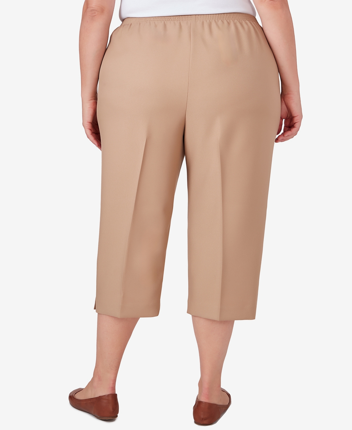Alfred Dunner Plus Size Classic Stretch Waist Accord Capri Pants With Button Hem In Tan