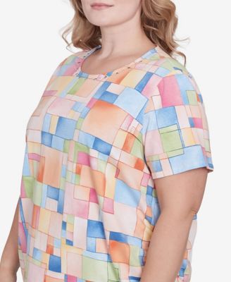 Plus Size Color Block Tile Top with Side Ruching