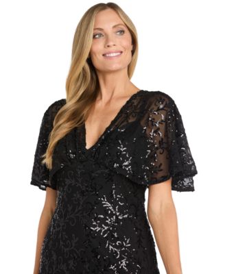 Women's Sequinned Flutter-Sleeve Cocktail Dress