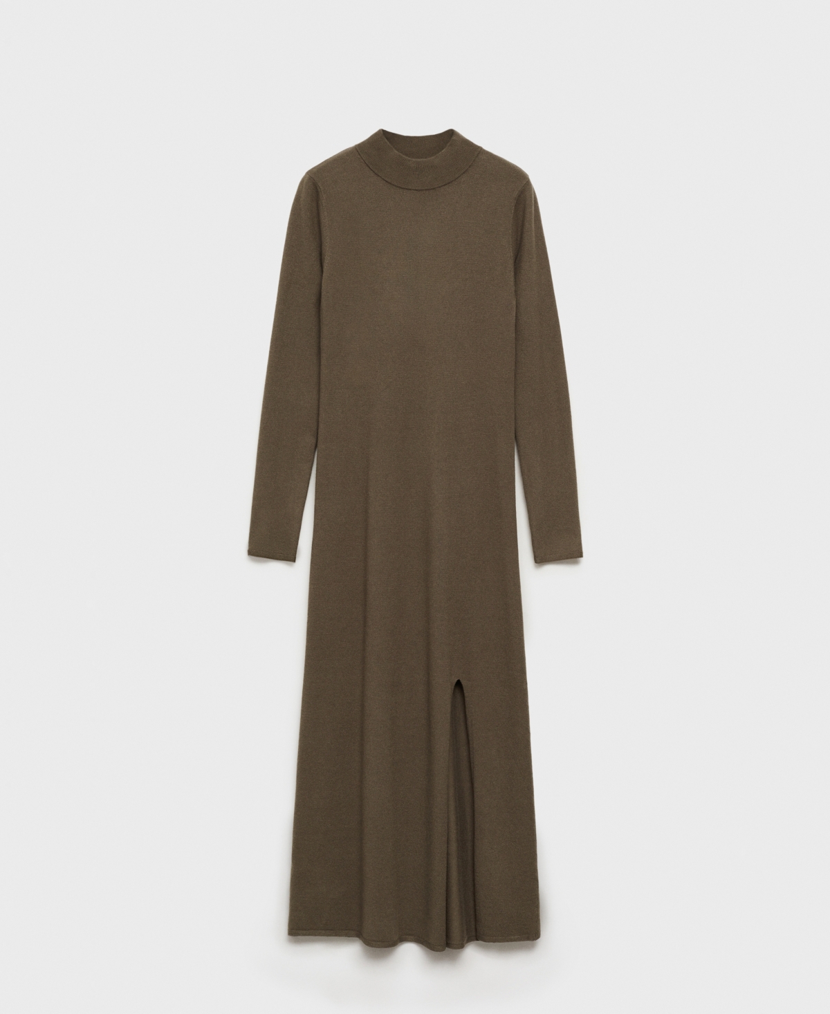 Mango Side Slit Knit Dress Khaki In Khaki