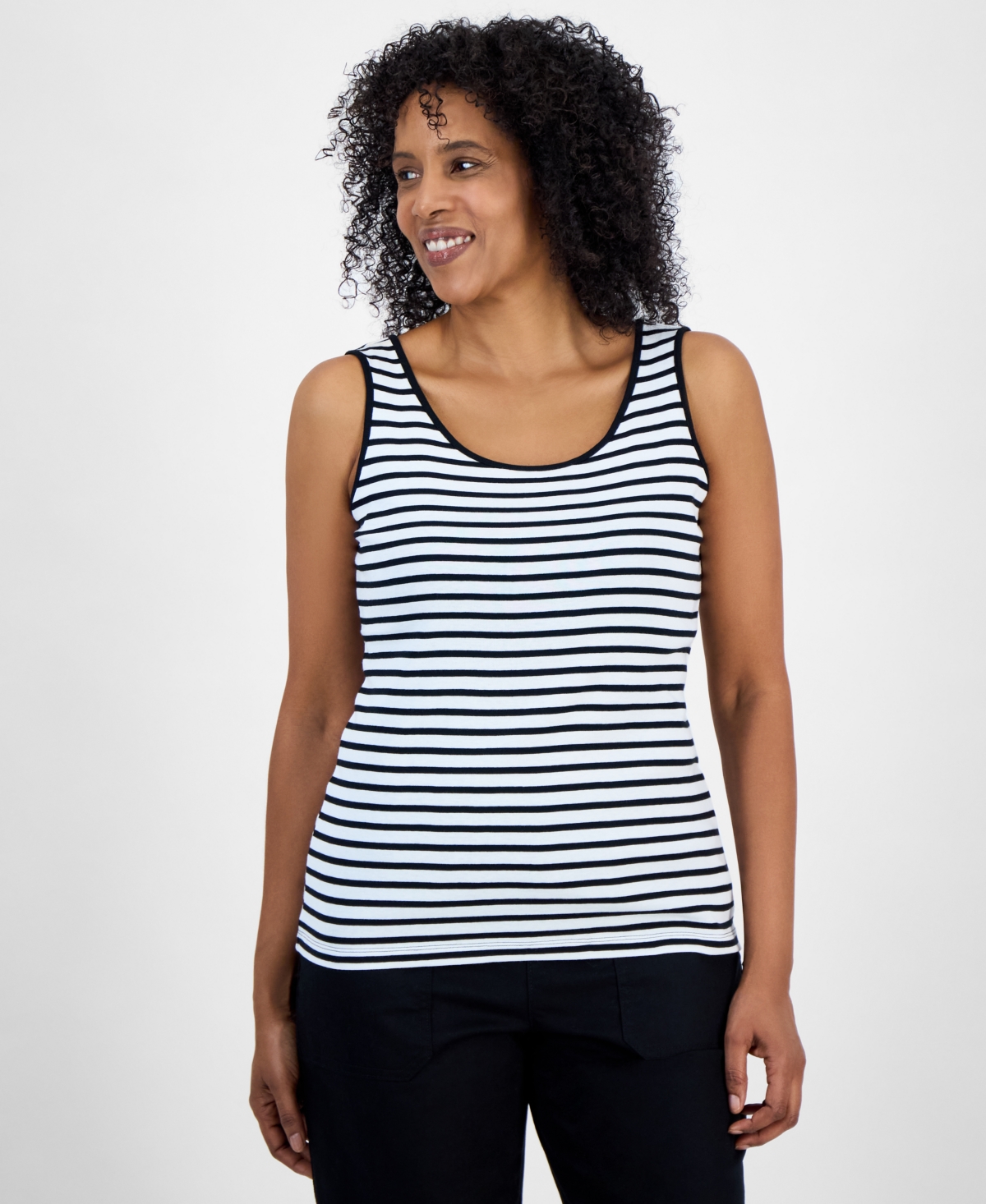 Style & Co Women's Pima Cotton Scoop-neck Tank Top, Exclusively At Macy's In Black White