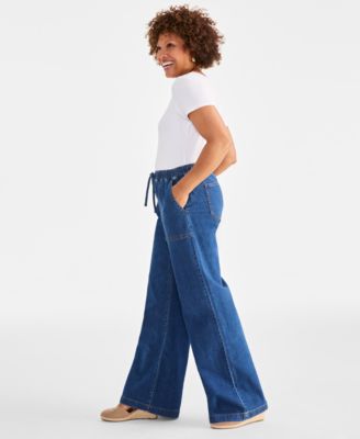 Petite High-Rise Pull-On Wide-Leg  Jeans, Exclusively at Macy's
