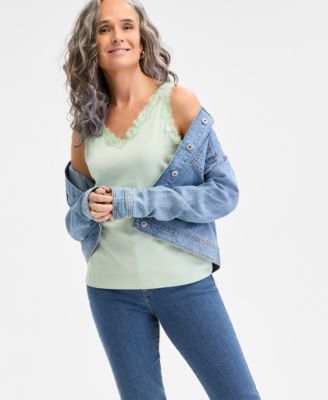 Women's Lace-Trim Cotton Tank Top