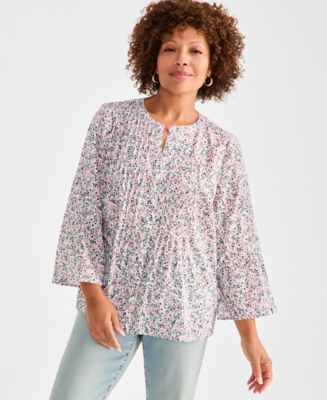 売れ筋商品|||スタイルアンドコー カットソー トップス レディース Plus Size Printed Pintuck Top, Exclusively at Macy's Disty Bright White Style & Co Plus Size Printed Pintuck Top, Exclusively at