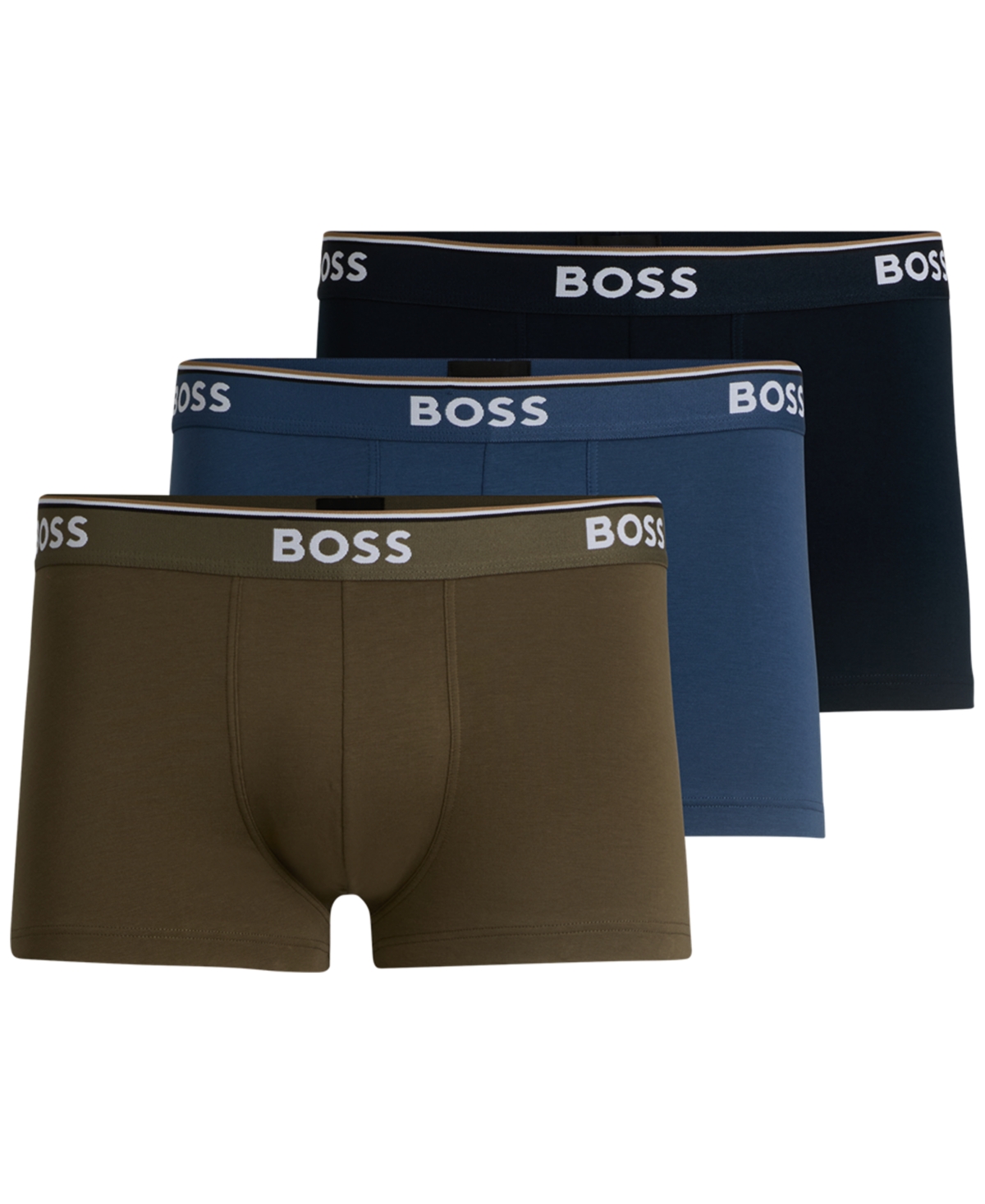 Boss by Hugo Boss Men's 3pk. Logo Power Trunks - Teal, Navy, Olive
