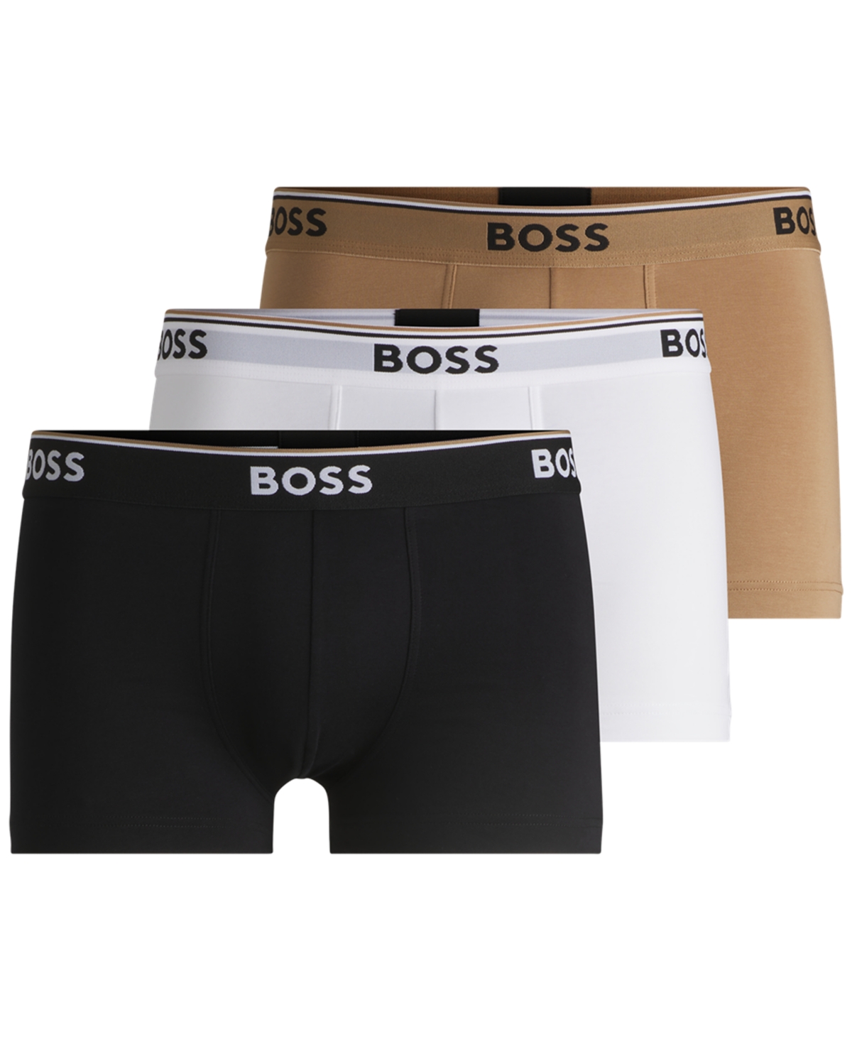 Boss by Hugo Boss Men's 3pk. Logo Power Trunks - Black, Camel, White