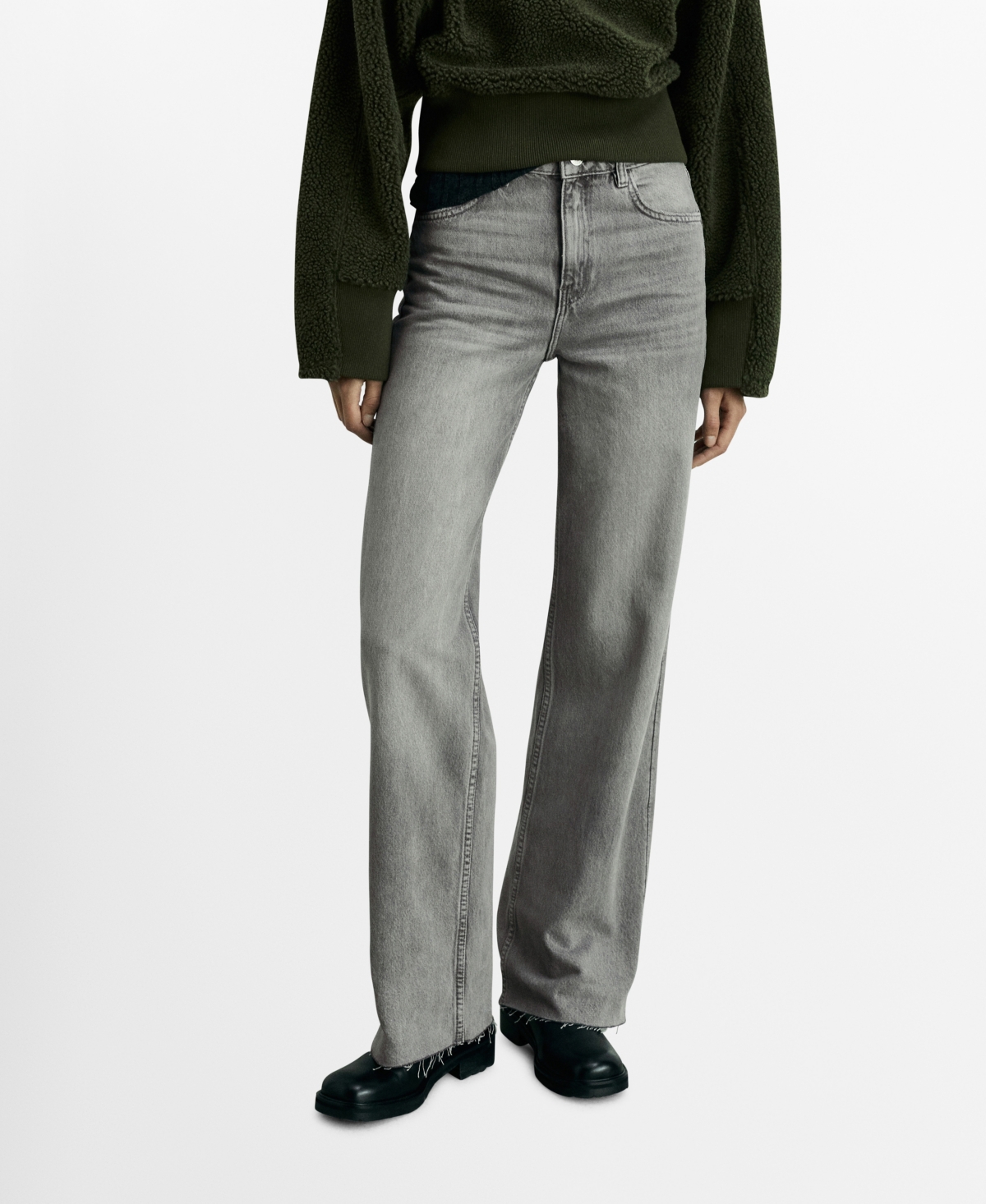 Shop Mango Women's Danila Wide Leg High-rise Jeans In Denim Gray