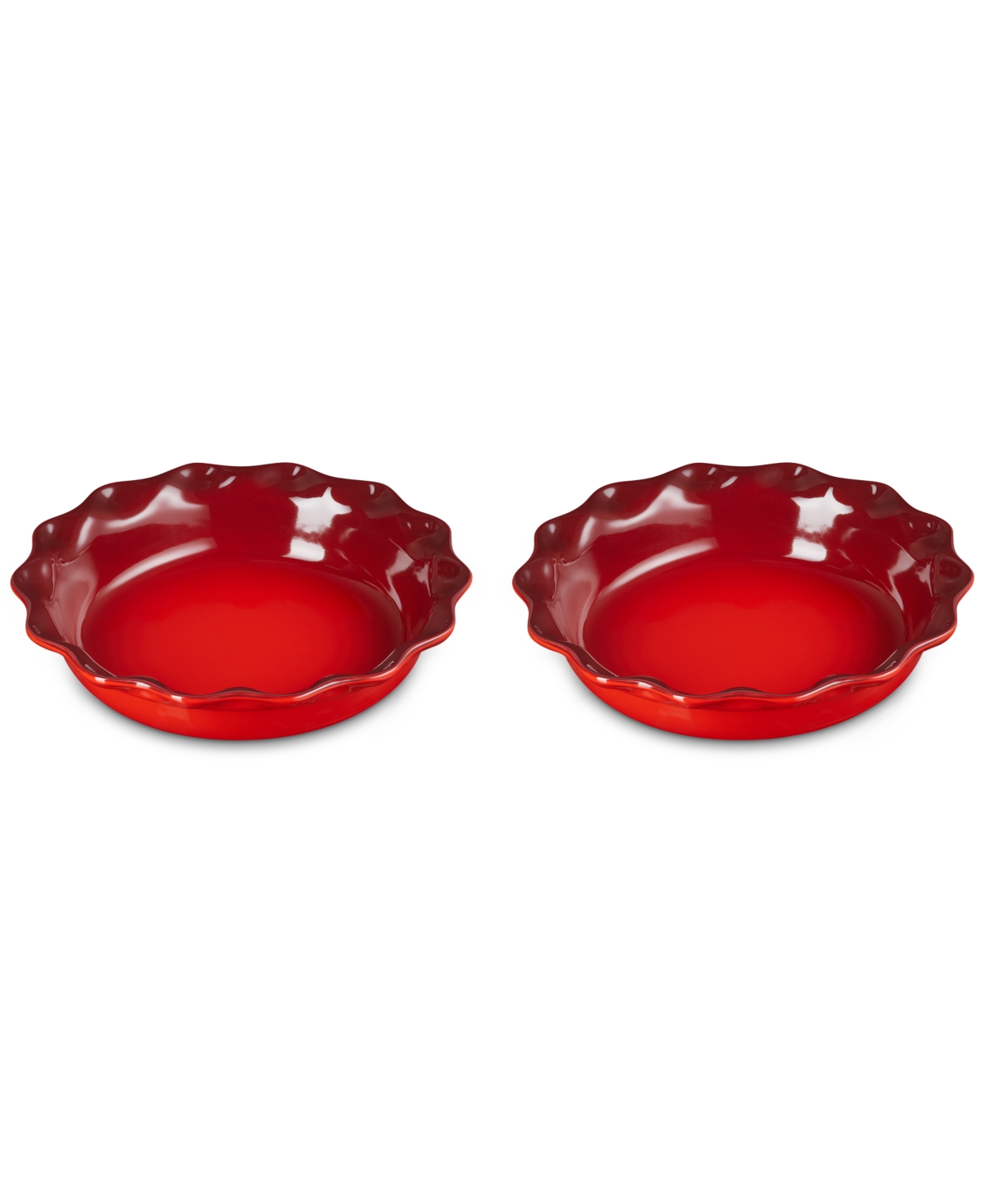 Le Creuset Stoneware Heritage Fluted 9" Pie Dish, Set Of 2 In Cerise