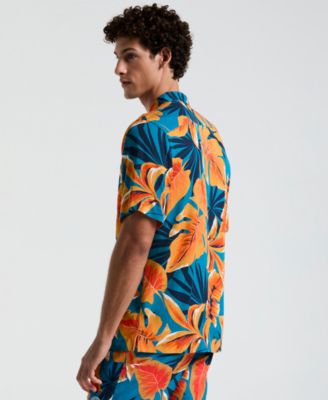Оригинальный Пингвин Original Penguin Мужская приталенная лагерная рубашка с принтом в виде тропических листьев на пуговицах Original Penguin 19090₽